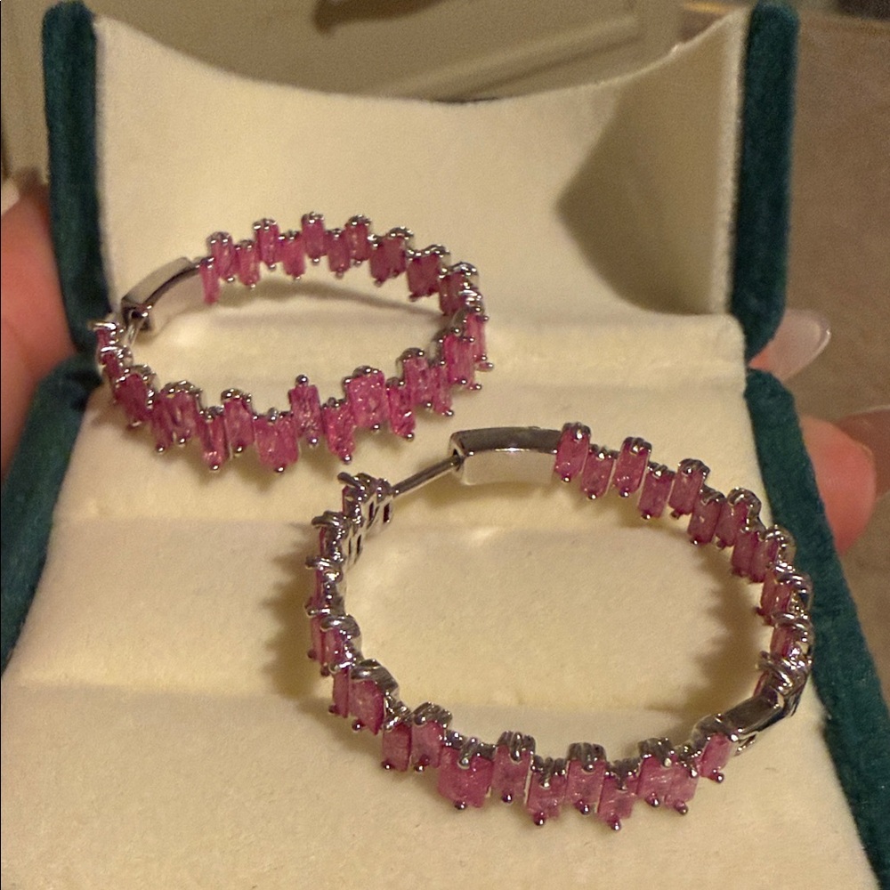 Pink ice crystal hoop earrings from bomb party